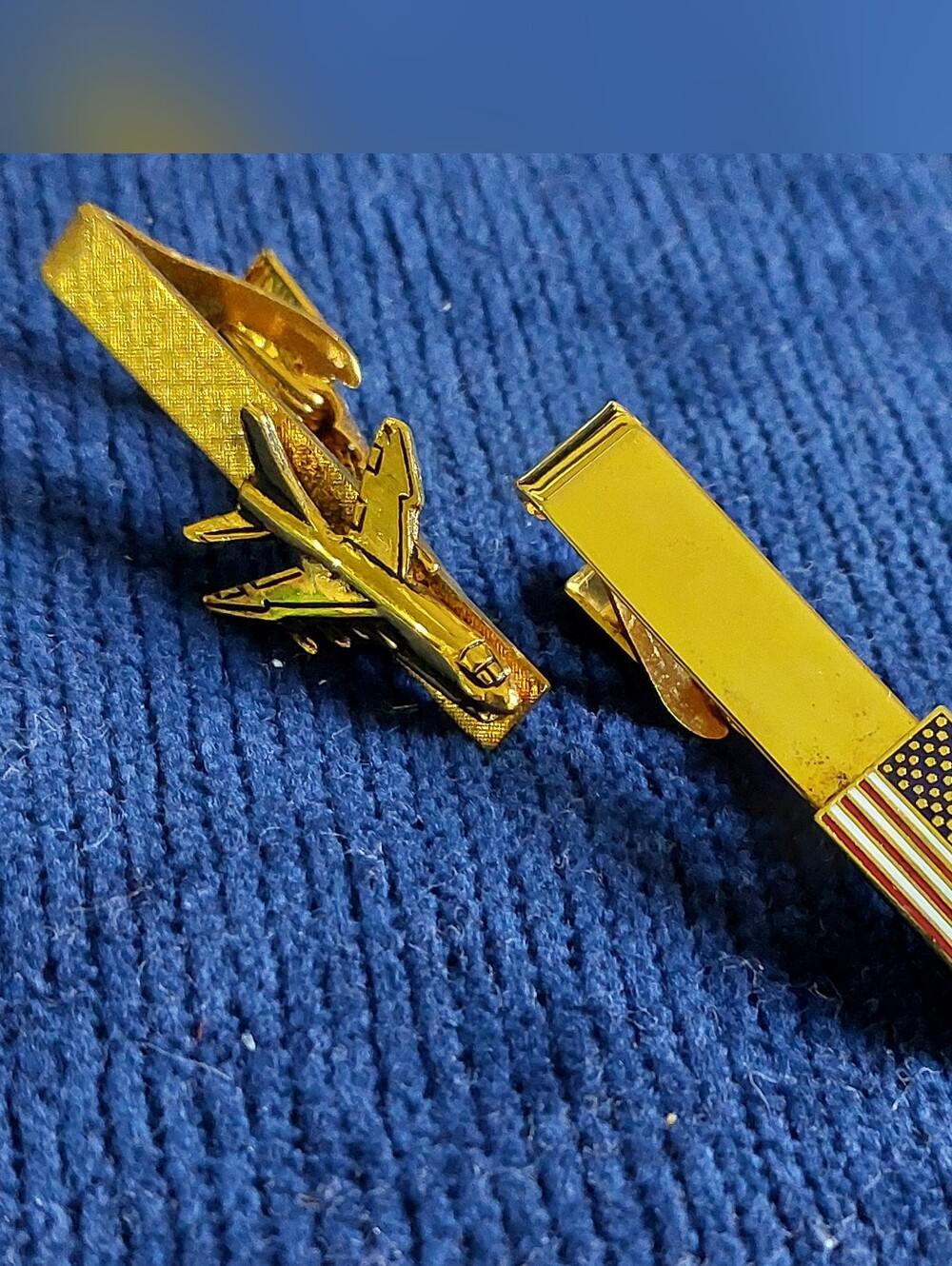 Vintage USA Flag / Jet Plane Tie Clips, Estate Jewelry, Lot of 2 Pieces
